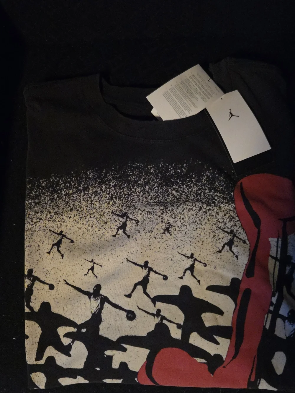 Jordan Black Tee with Red and White Basketball Graphic